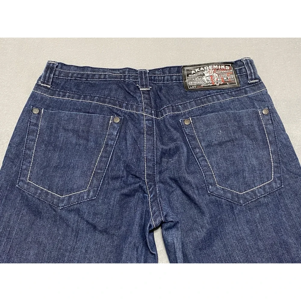 Akademiks Mens Tailored Fit Jeans Dark Wash Contrast Stitch Blue Size 34 A49P46
